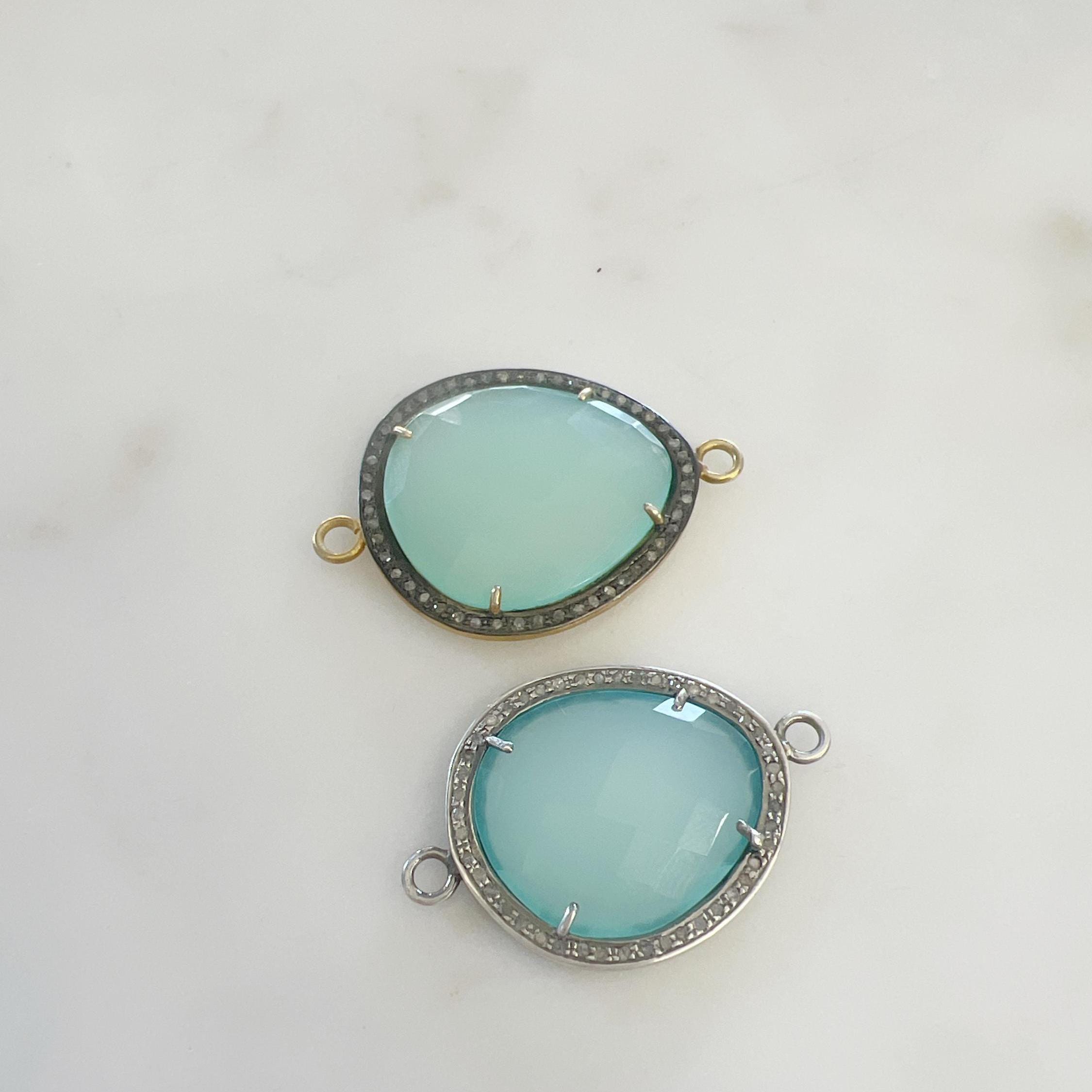 Sterling Silver or Vermeil Briolette Shape with Diamond Connector or Oxidized