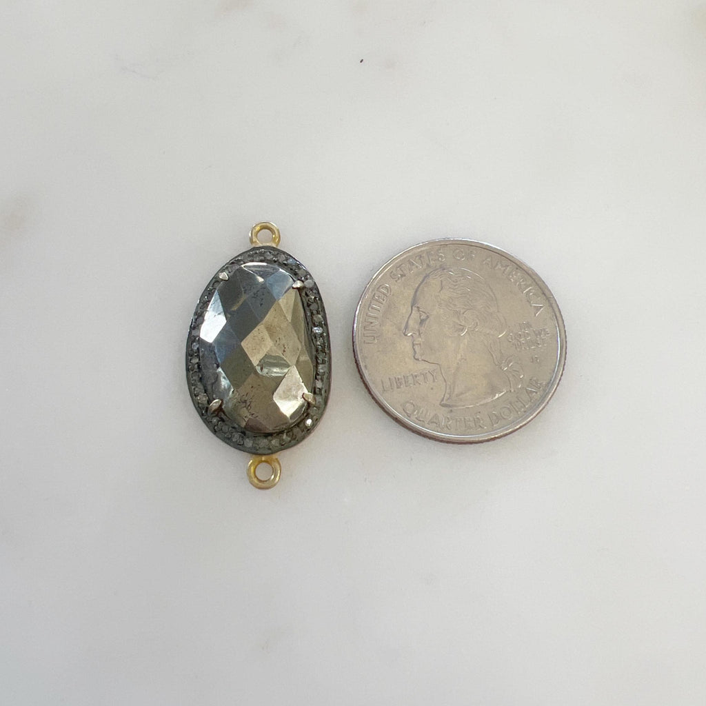 Sterling Silver or Vermeil Abstract Pyrite Connector with Diamonds 2 Loop