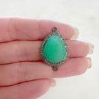 Sterling Silver Teardrop Chrysoprase Connector with Diamond Oxidized 2