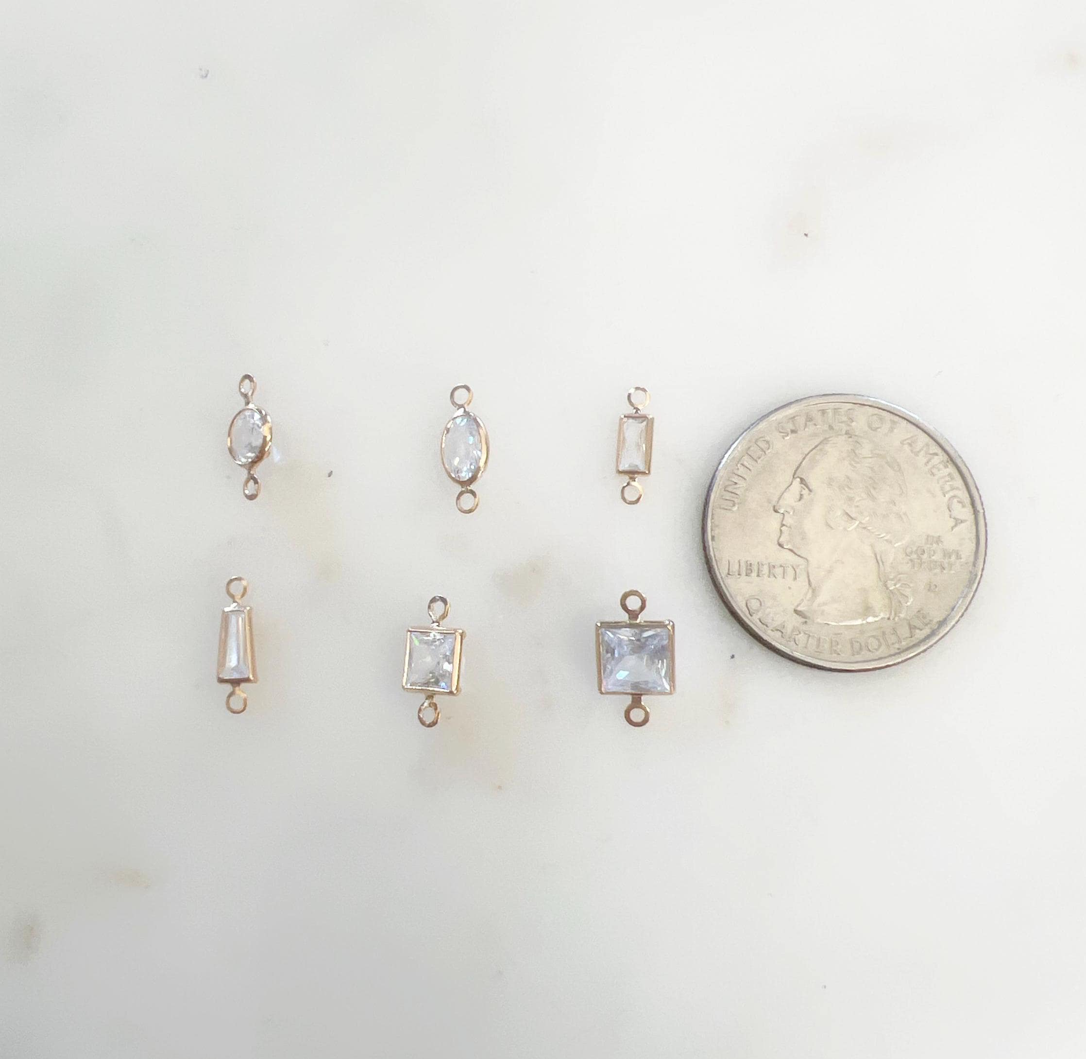 Gold Plated or Brass Cubic Zirconia Charm Connector Necklace Bracelet 2 Hole