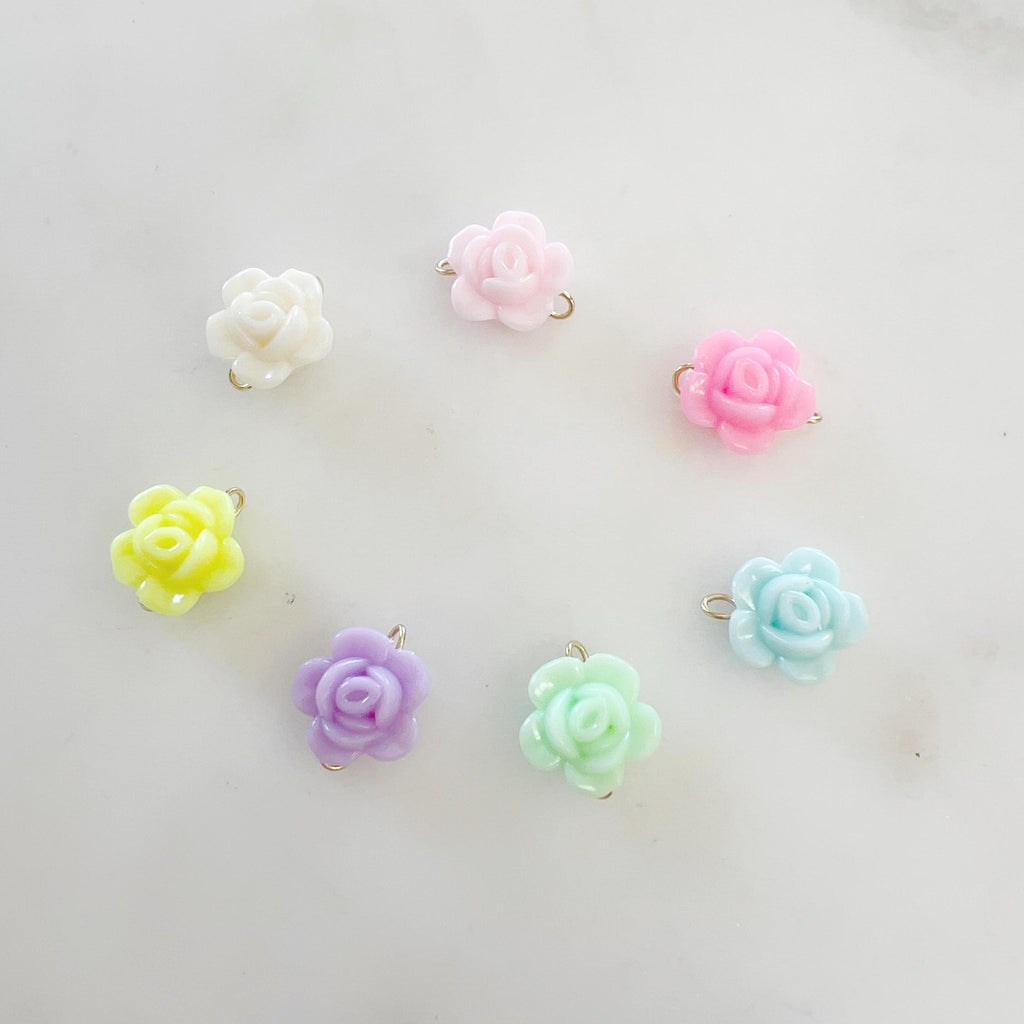 Gold Plated Opaque Rose Flower Connector Charm Purse Lip Gloss Key (7pc)