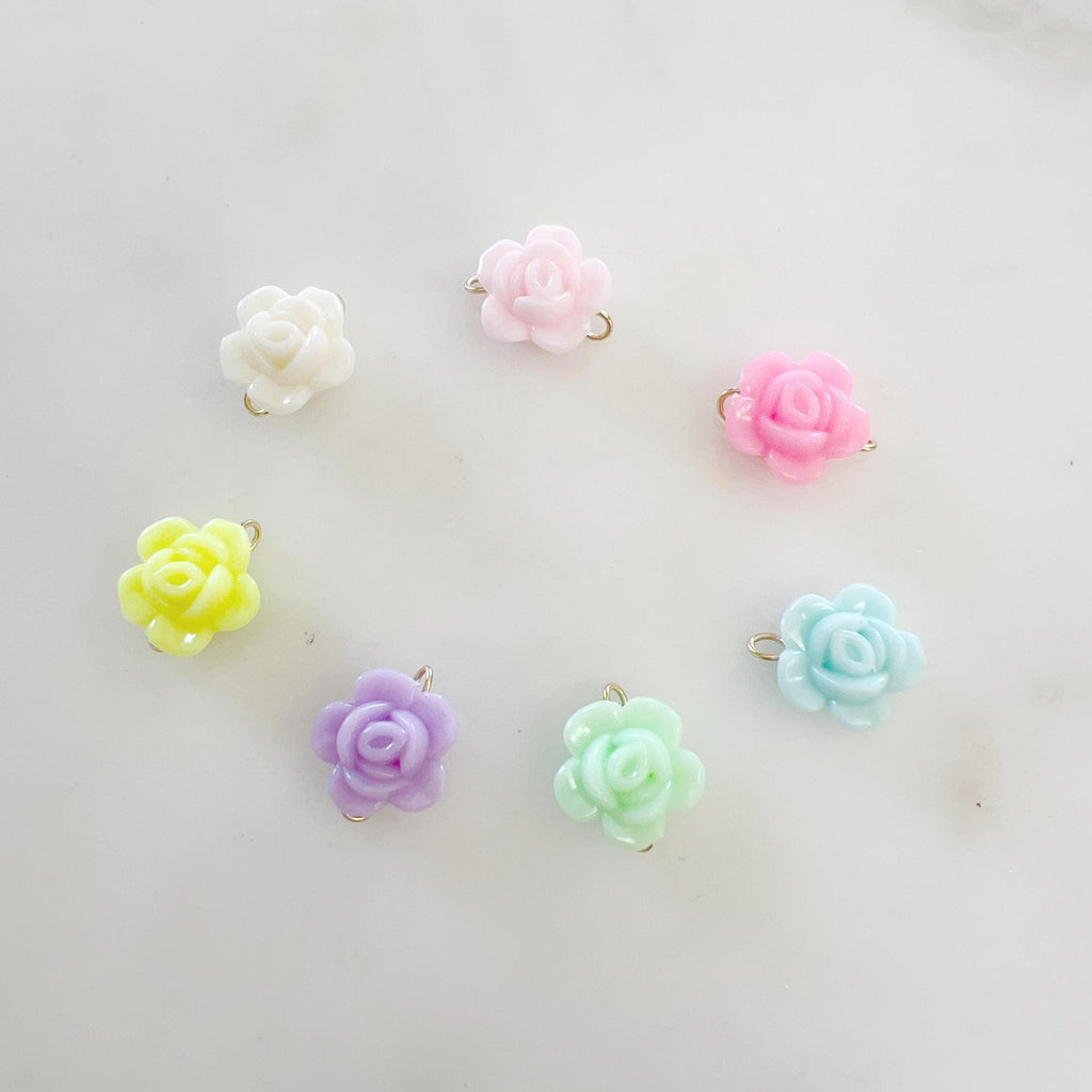 Gold Plated Opaque Rose Flower Connector Charm Purse Lip Gloss Key (7pc)