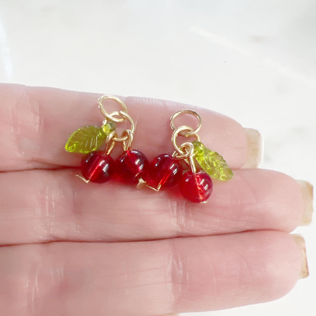 Red Glass Cherry Charm Juicy Fruit Charm Glass Charm (2pc)