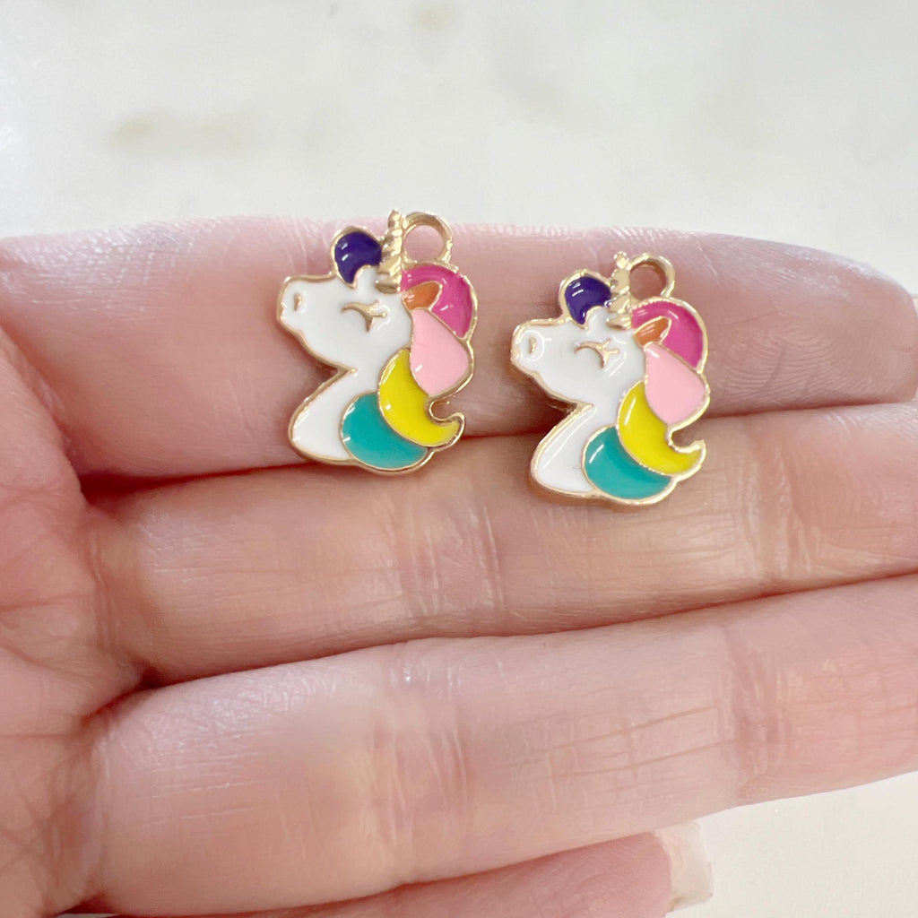 Gold Plated or Brass Enamel Unicorn Horse Charm Fantasy Unicorn Charm (2pc)
