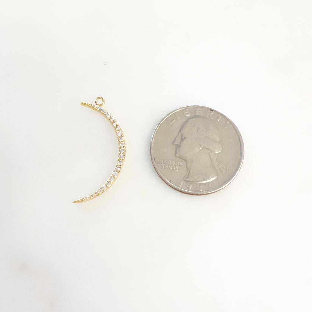 Gold Plated Ultra Thin Crescent Moon Charm Pavé Moon Charm Cubic