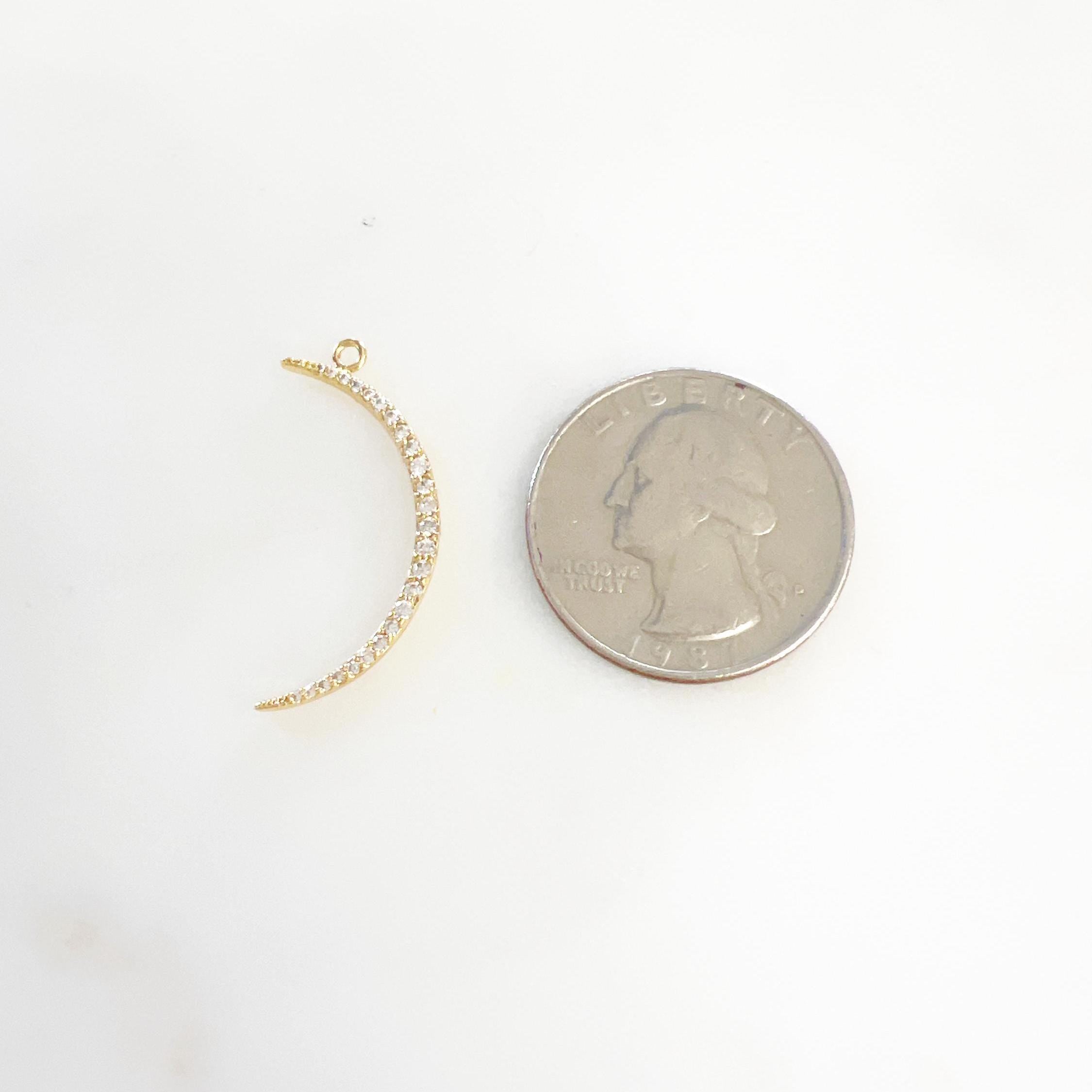 Gold Plated Ultra Thin Crescent Moon Charm Pavé Moon Charm Cubic