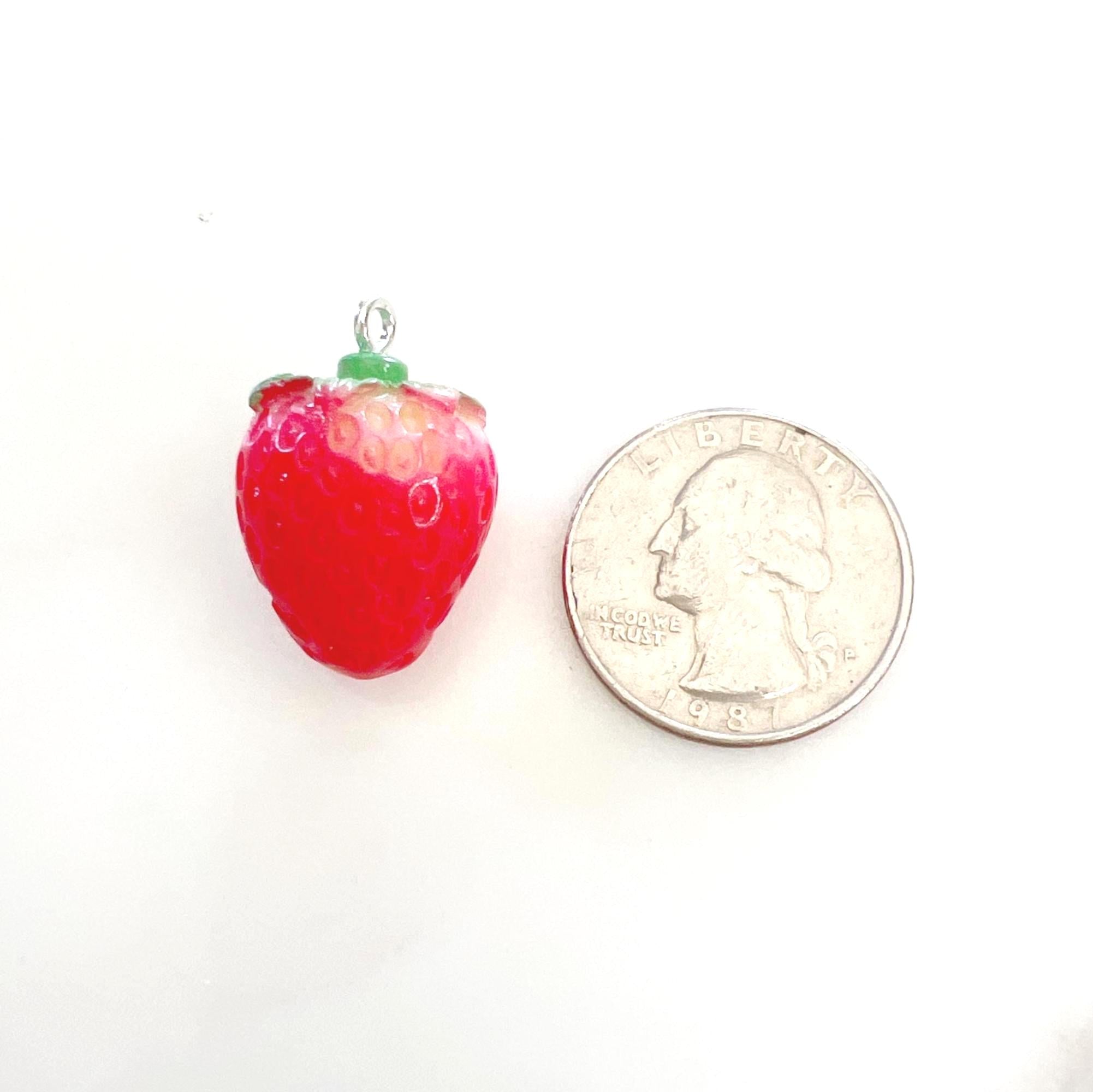 3D Red Acrylic Strawberries Strawberry Charm Juicy (2pc)