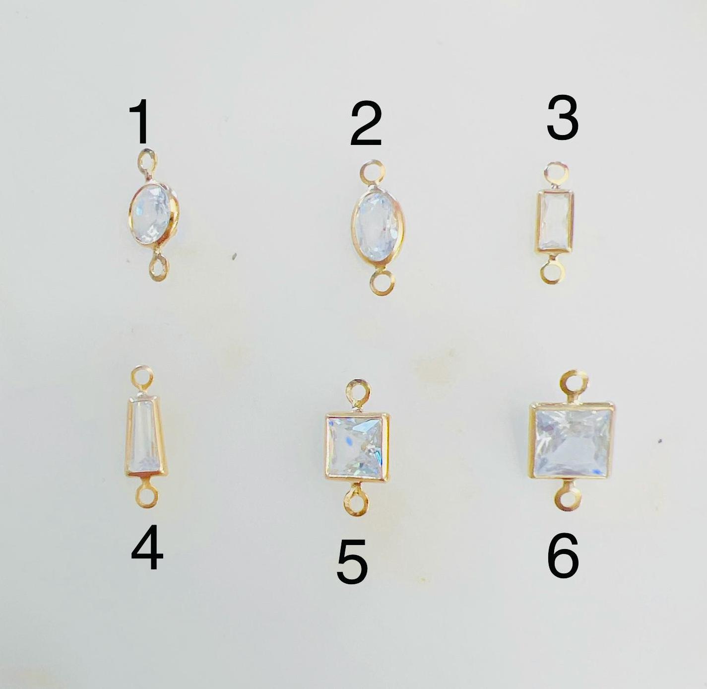 Gold Plated or Brass Cubic Zirconia Charm Connector Necklace Bracelet 2 Hole