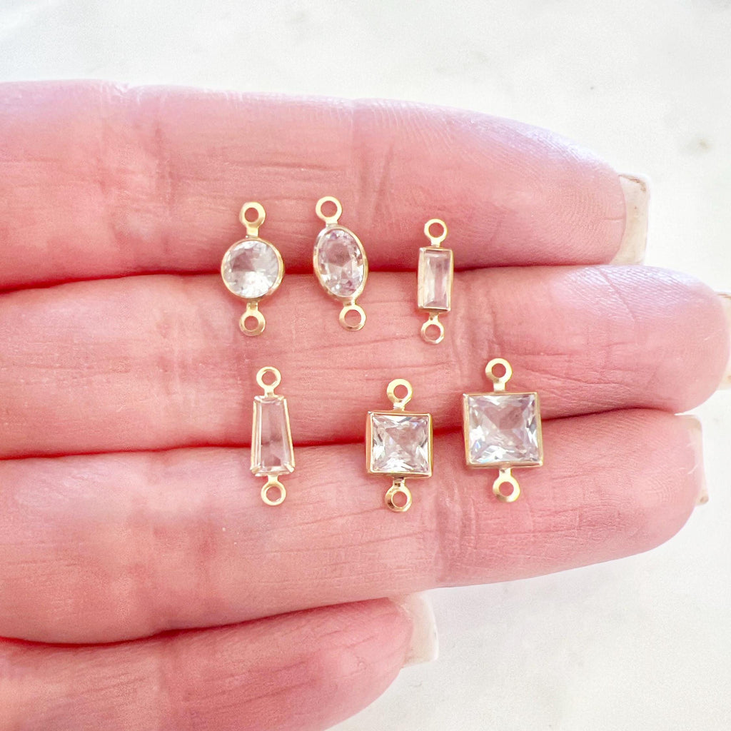 Gold Plated or Brass Cubic Zirconia Charm Connector Necklace Bracelet 2 Hole