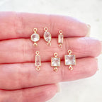 Gold Plated or Brass Cubic Zirconia Charm Connector Necklace Bracelet 2 Hole