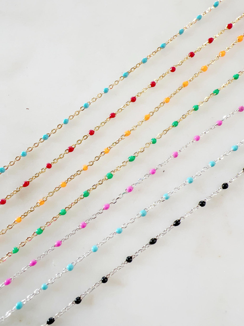 Sterling Silver or 14K Gold Filled Color Enamel Beaded – Sold by the Foot – Gold