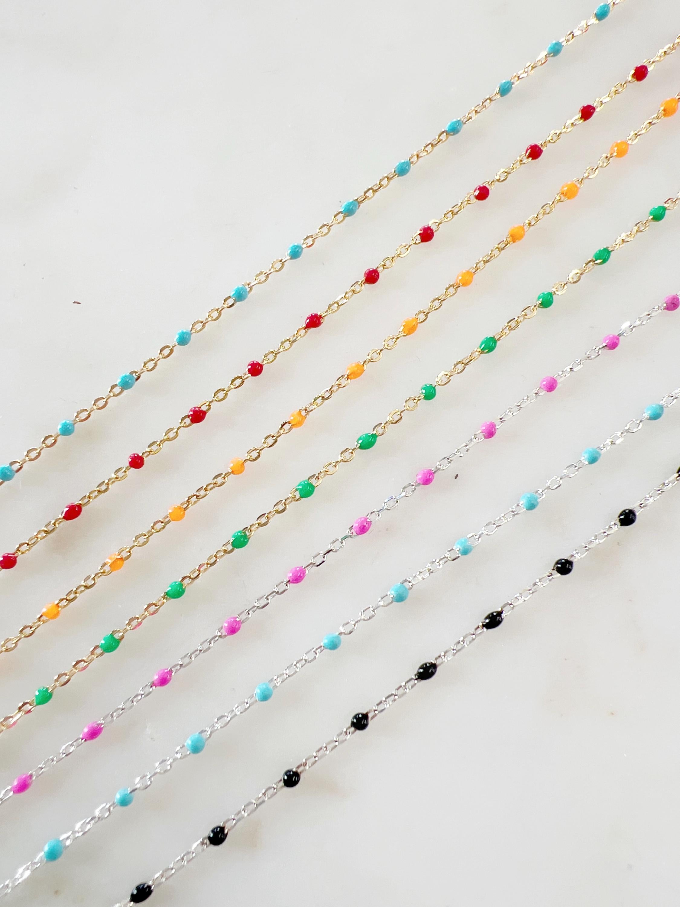 Sterling Silver or 14K Gold Filled Color Enamel Beaded – Sold by the Foot – Gold