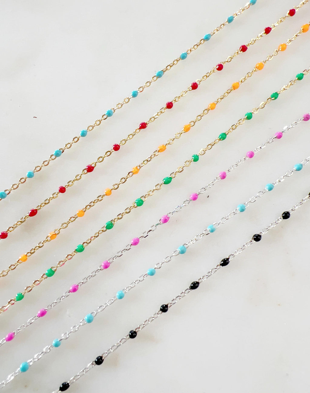Sterling Silver or 14K Gold Filled Color Enamel Beaded – Sold by the Foot – Gold