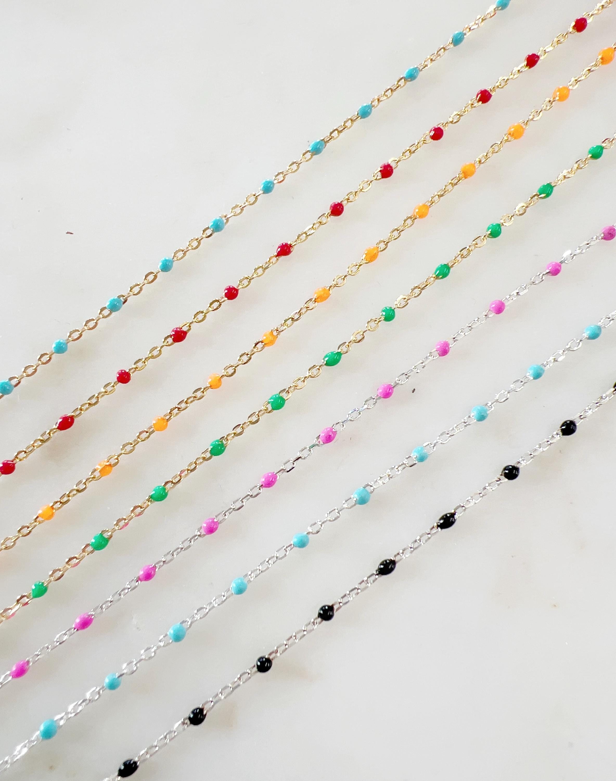 Sterling Silver or 14K Gold Filled Color Enamel Beaded – Sold by the Foot – Gold