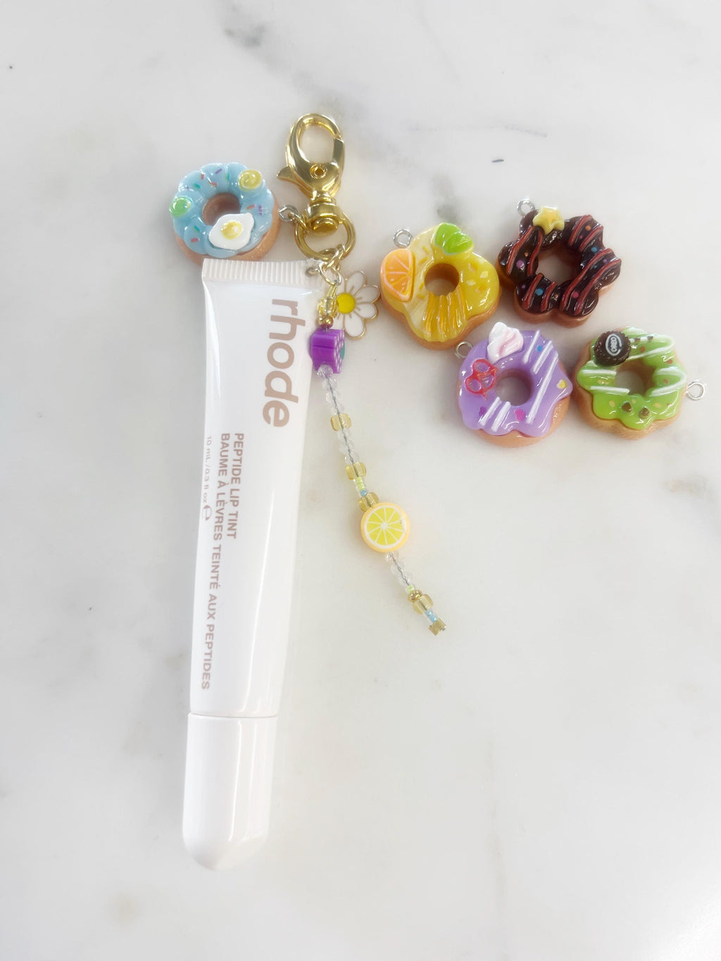 Gold Plated Purse Lip Gloss Backpack Key Charm Cloud Donut Flower
