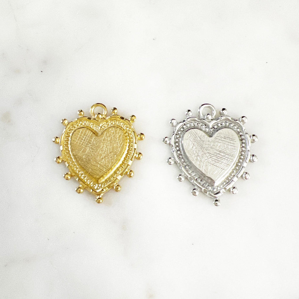 Pewter Modern Dotted Edge Large Heart Charm Pendant Metal