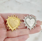 Pewter Modern Dotted Edge Large Heart Charm Pendant Metal