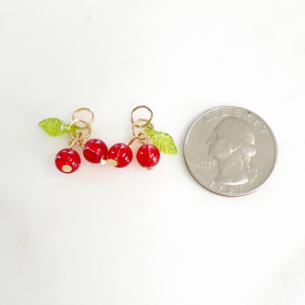 Red Glass Cherry Charm Juicy Fruit Charm Glass Charm (2pc)