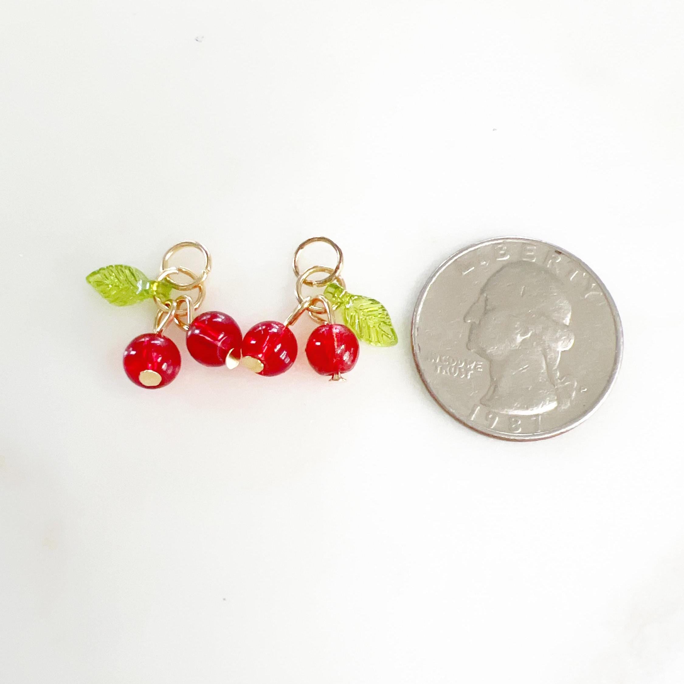 Red Glass Cherry Charm Juicy Fruit Charm Glass Charm (2pc)