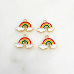 Gold Plated Enamel Rainbow Charm Small Rainbow with Clouds Gold (4pc)