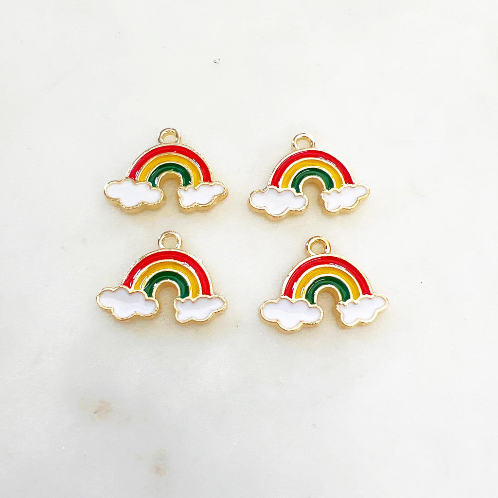 Gold Plated Enamel Rainbow Charm Small Rainbow with Clouds Gold (4pc)