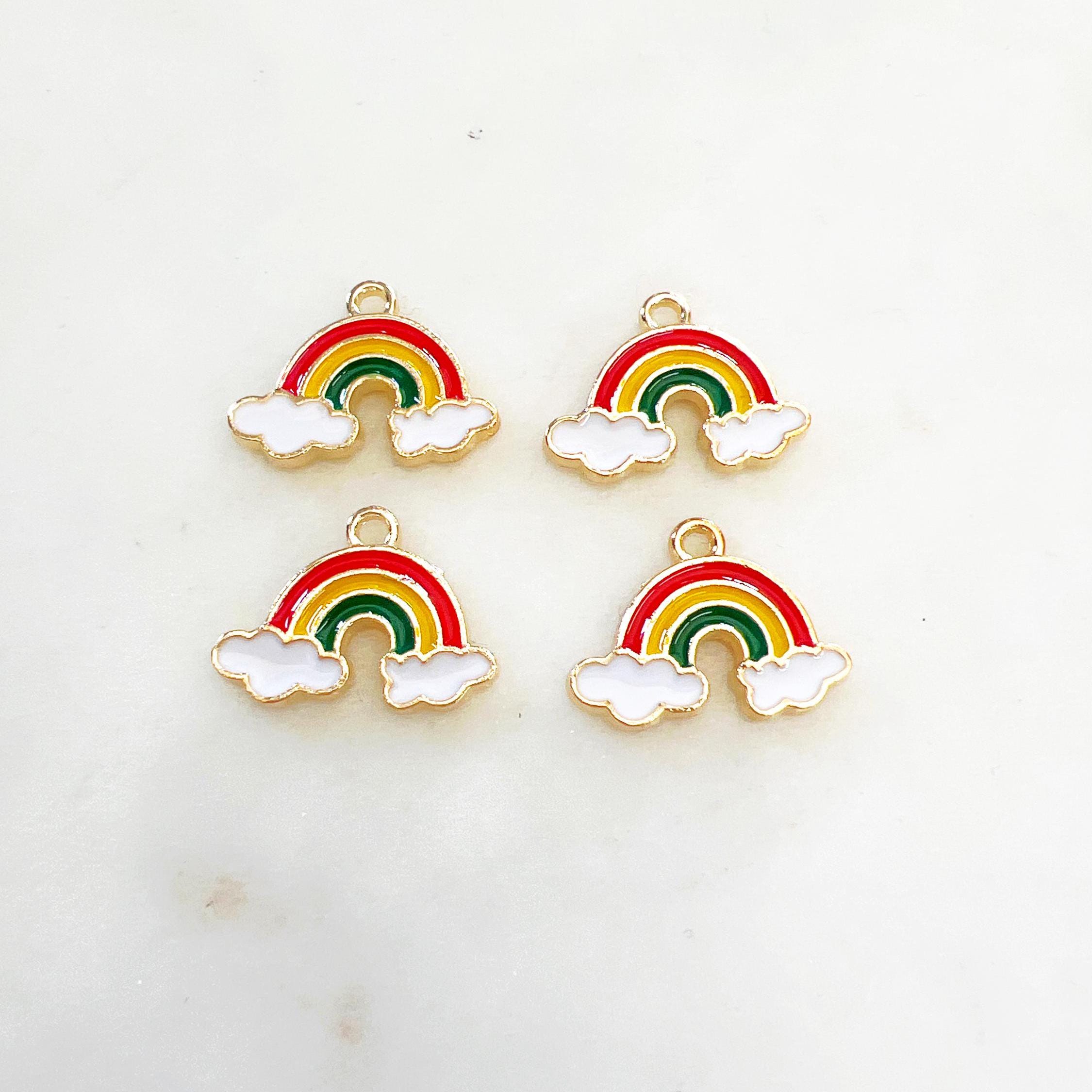 Gold Plated Enamel Rainbow Charm Small Rainbow with Clouds Gold (4pc)