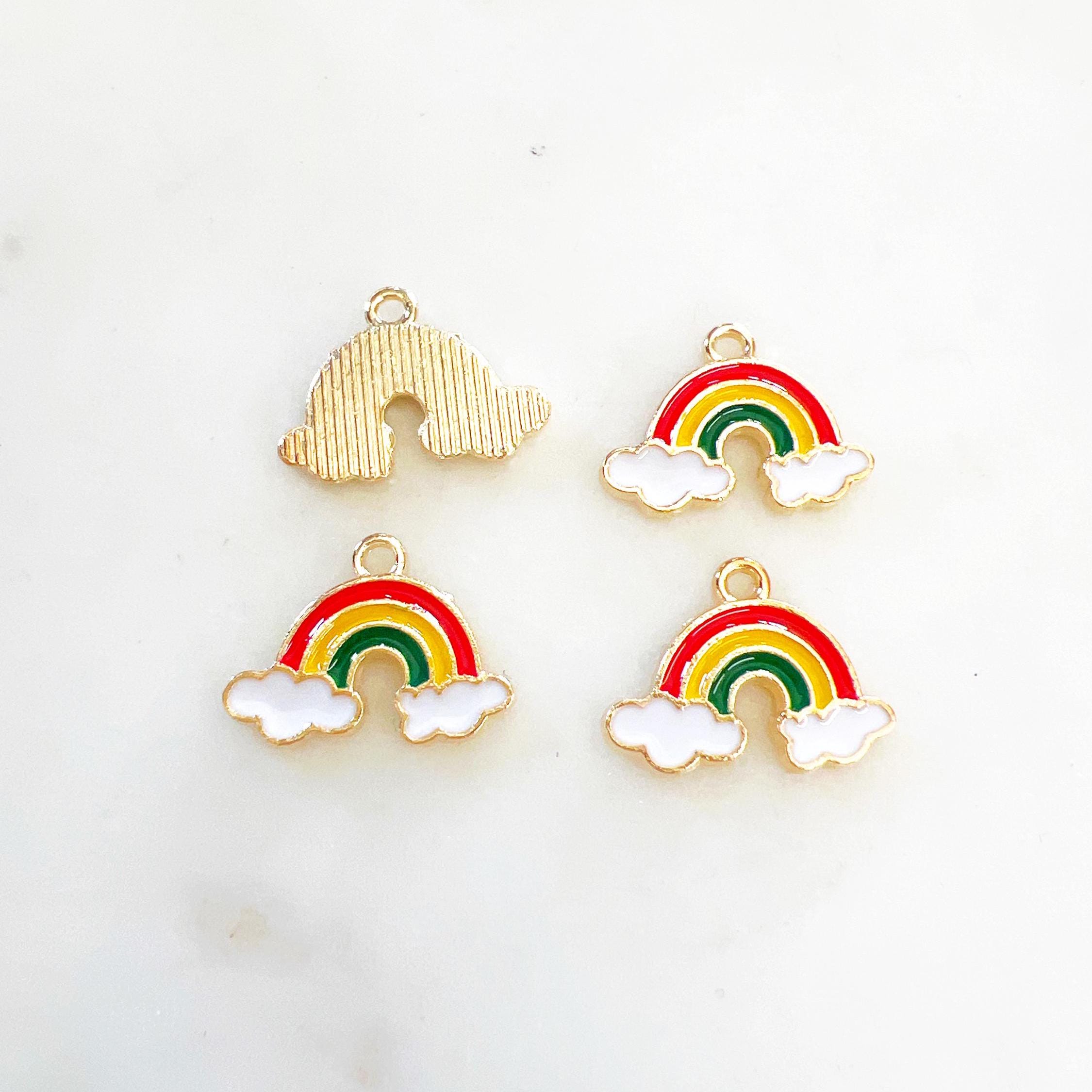 Gold Plated Enamel Rainbow Charm Small Rainbow with Clouds Gold (4pc)