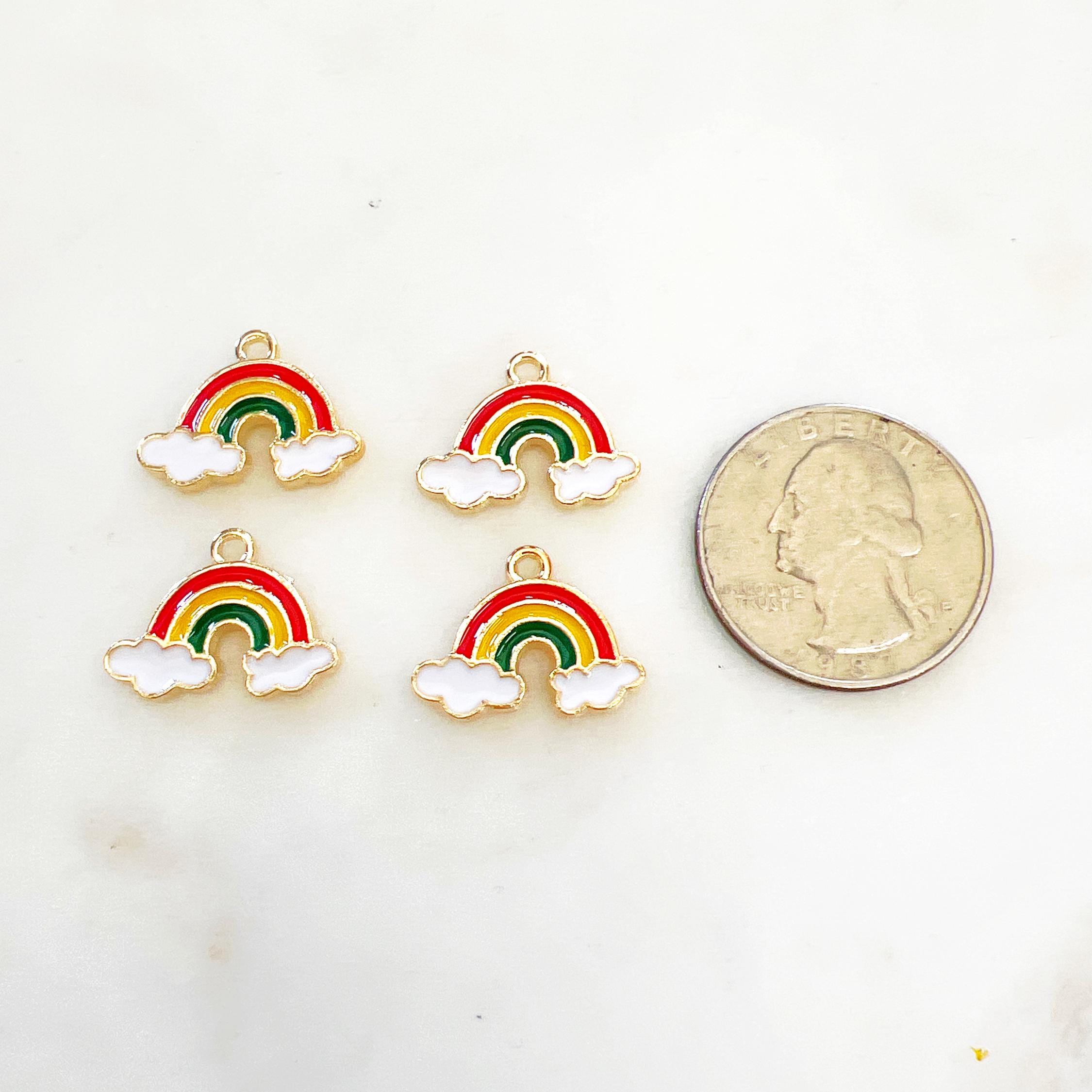 Gold Plated Enamel Rainbow Charm Small Rainbow with Clouds Gold (4pc)