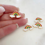 Gold Plated Enamel Rainbow Charm Small Rainbow with Clouds Gold (4pc)