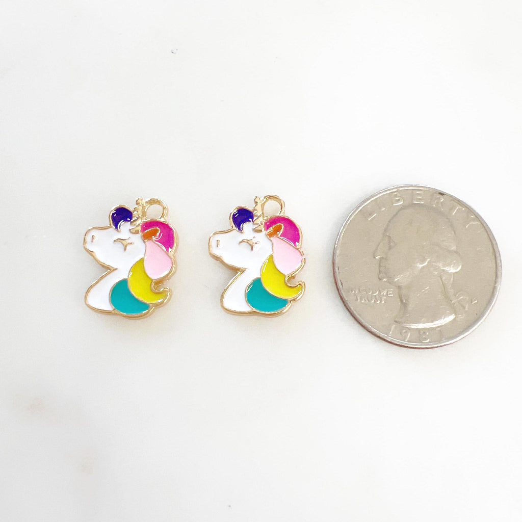Gold Plated or Brass Enamel Unicorn Horse Charm Fantasy Unicorn Charm (2pc)