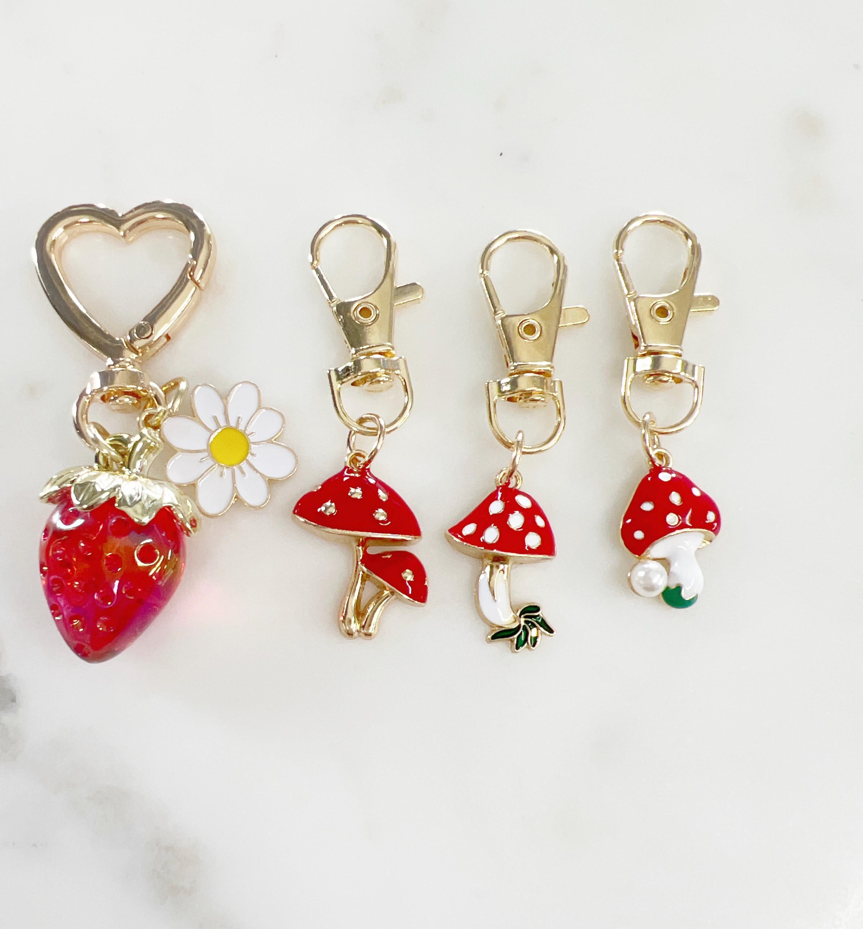 Gold Plated Purse Lip Gloss Backpack Key Charm Strawberry Double