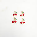 Gold Plated Mini Red Cherry Charm Juicy Fruit Charm Enamel Charm (4pc)