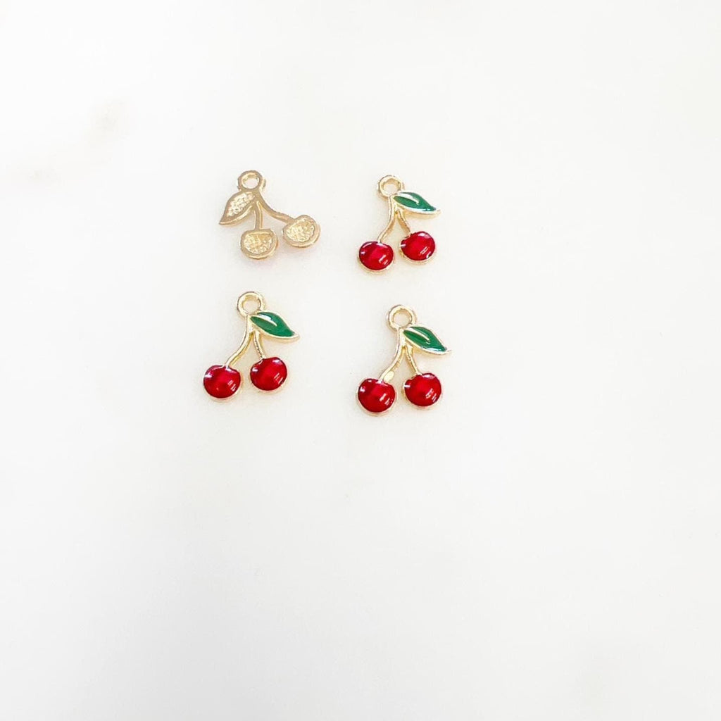 Gold Plated Mini Red Cherry Charm Juicy Fruit Charm Enamel Charm (4pc)
