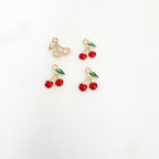 Gold Plated Mini Red Cherry Charm Juicy Fruit Charm Enamel Charm (4pc)