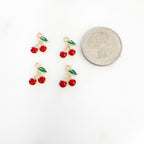 Gold Plated Mini Red Cherry Charm Juicy Fruit Charm Enamel Charm (4pc)