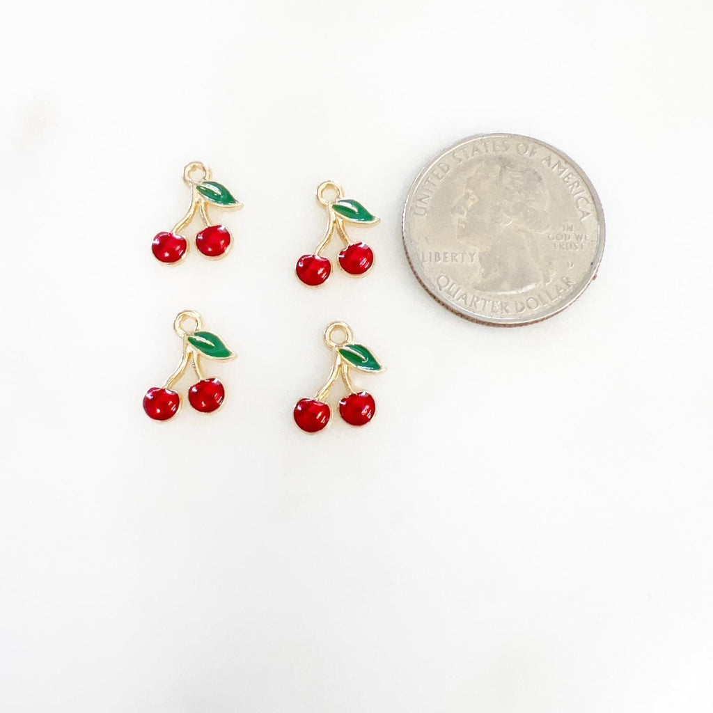 Gold Plated Mini Red Cherry Charm Juicy Fruit Charm Enamel Charm (4pc)