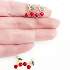 Gold Plated Mini Red Cherry Charm Juicy Fruit Charm Enamel Charm (4pc)