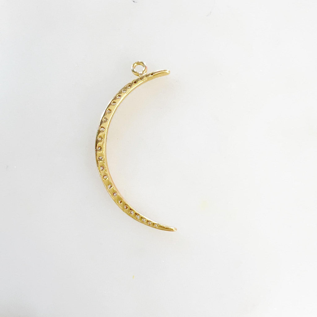 Gold Plated Ultra Thin Crescent Moon Charm Pavé Moon Charm Cubic