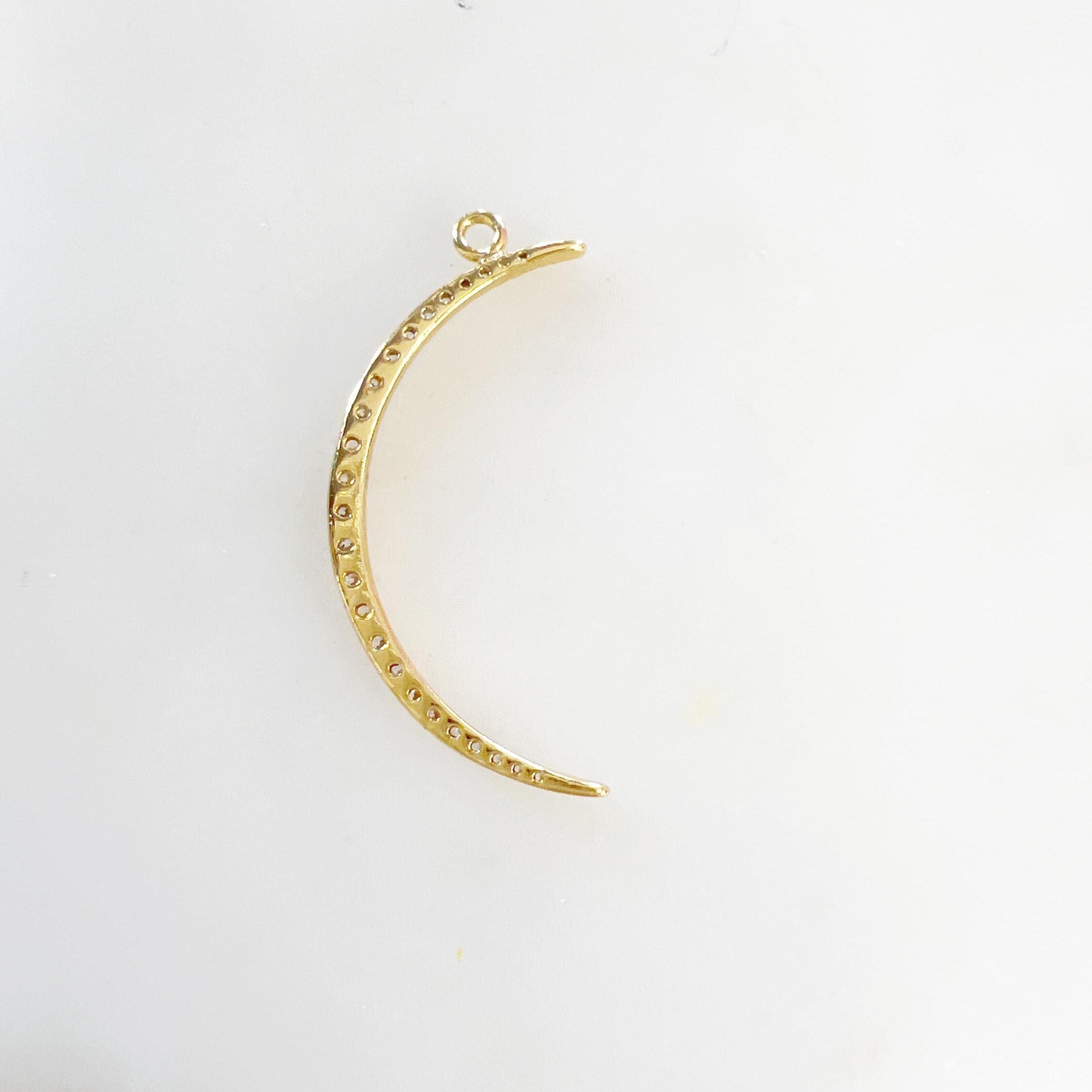 Gold Plated Ultra Thin Crescent Moon Charm Pavé Moon Charm Cubic