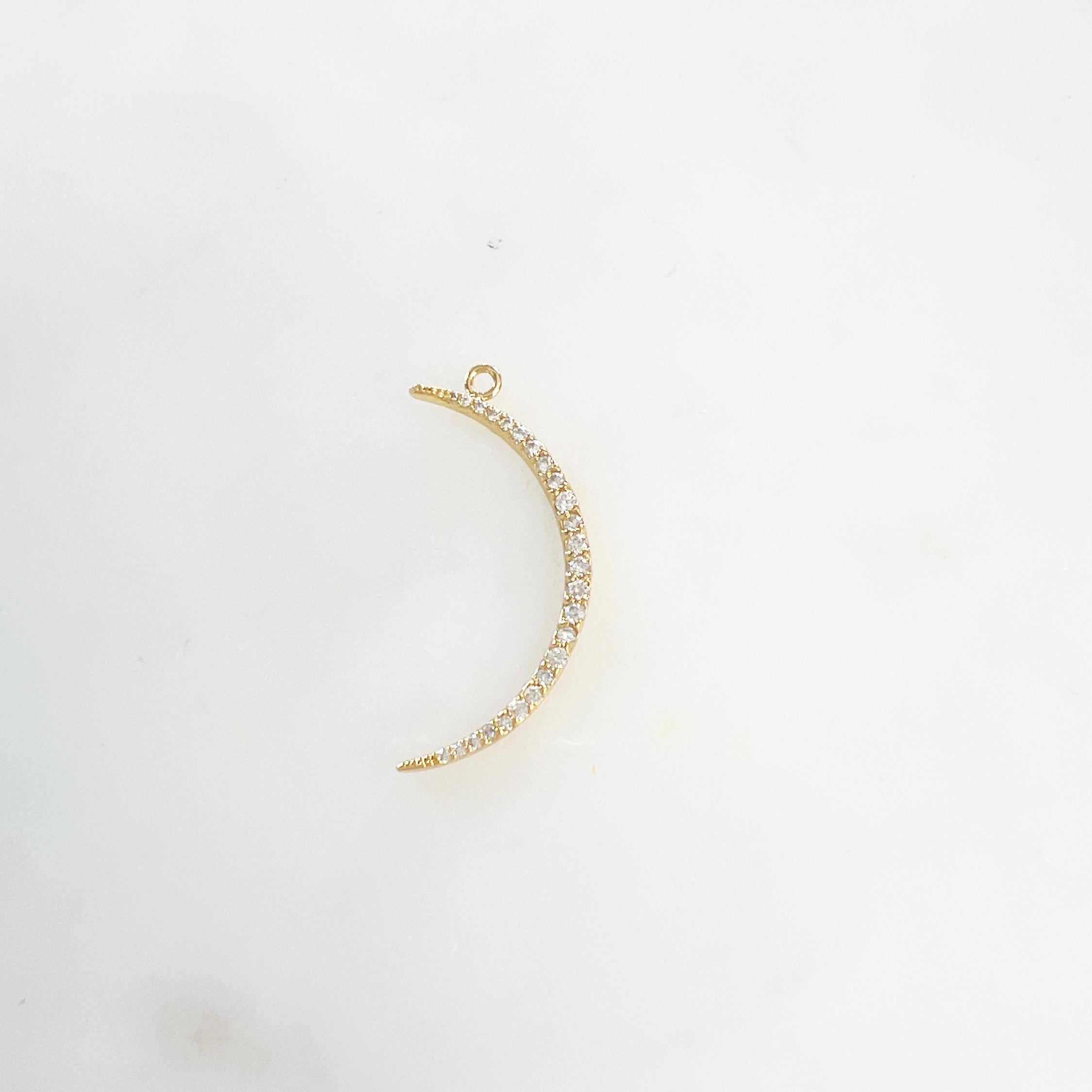 Gold Plated Ultra Thin Crescent Moon Charm Pavé Moon Charm Cubic