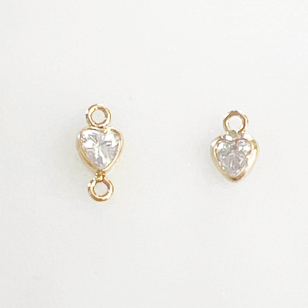14K Gold Filled Teeny Tiny 3mm Heart Bezel Cubic Zirconia Charm Link