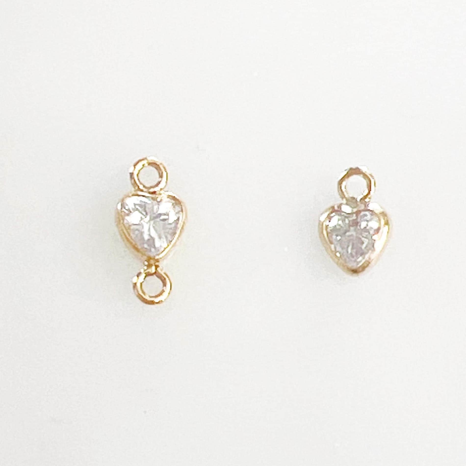 14K Gold Filled Teeny Tiny 3mm Heart Bezel Cubic Zirconia Charm Link
