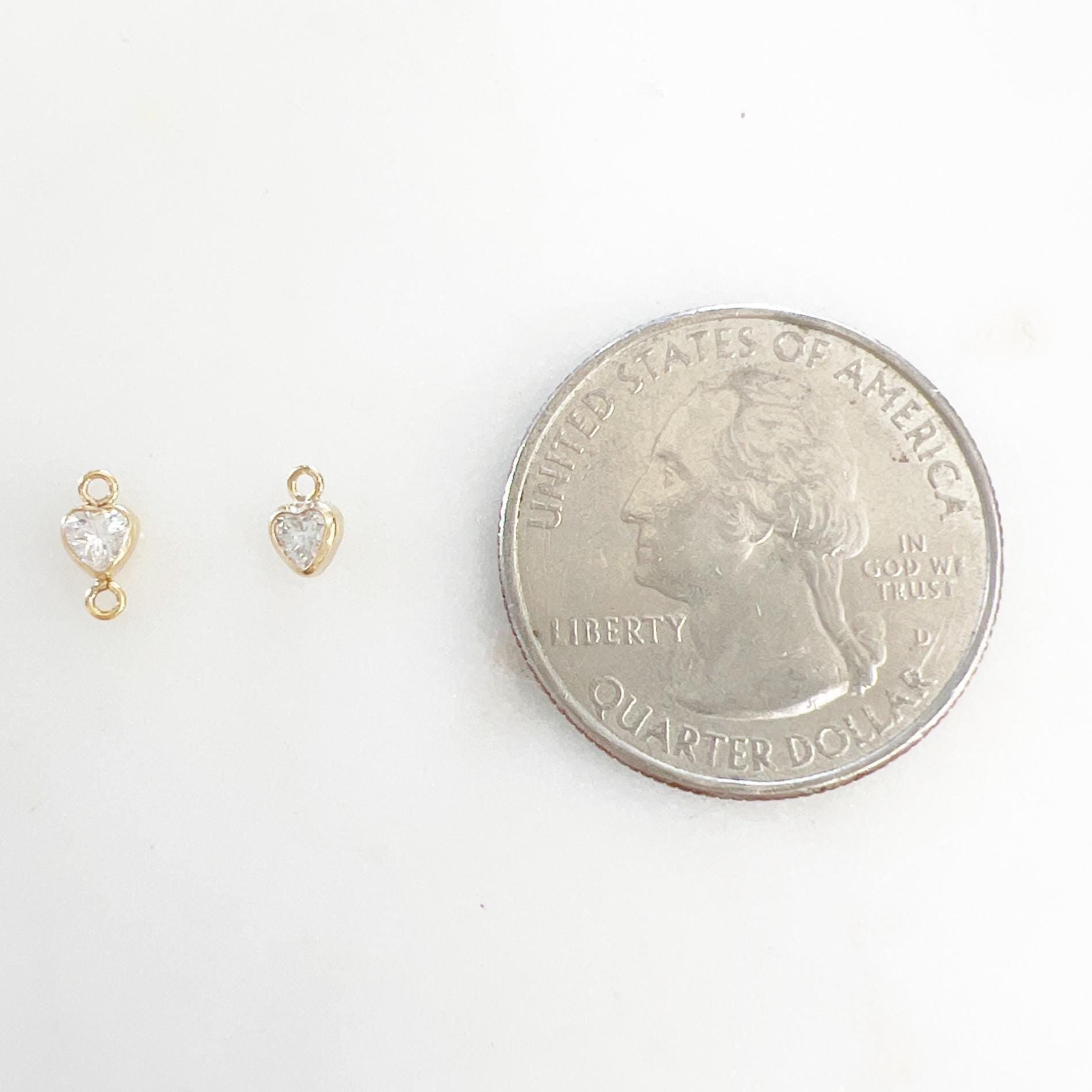 14K Gold Filled Teeny Tiny 3mm Heart Bezel Cubic Zirconia Charm Link