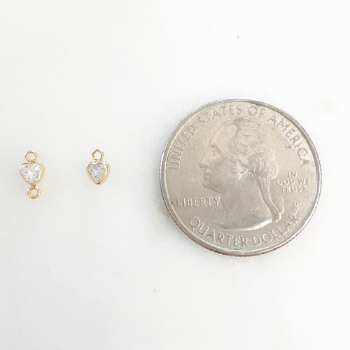 14K Gold Filled Teeny Tiny 3mm Heart Bezel Cubic Zirconia Charm Link