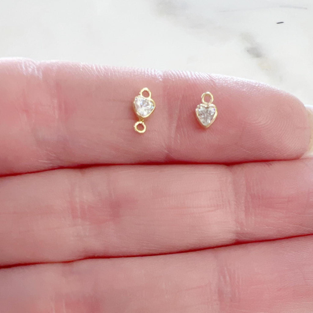 14K Gold Filled Teeny Tiny 3mm Heart Bezel Cubic Zirconia Charm Link