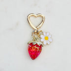 Gold Plated Purse Lip Gloss Backpack Key Charm Strawberry Double