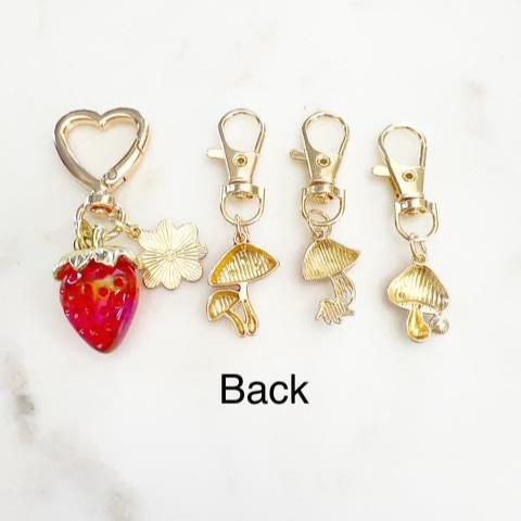 Gold Plated Purse Lip Gloss Backpack Key Charm Strawberry Double