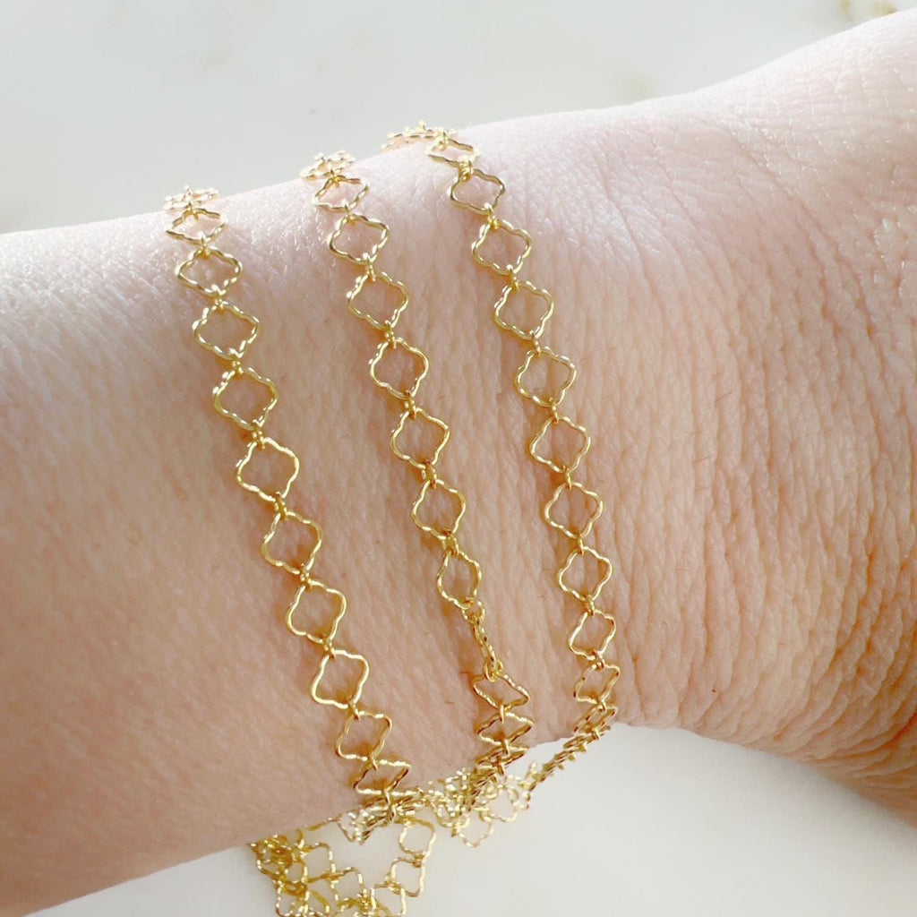 14K Gold Filled Crimped Clover Chain Link 4.4mm X – Sold by the Foot