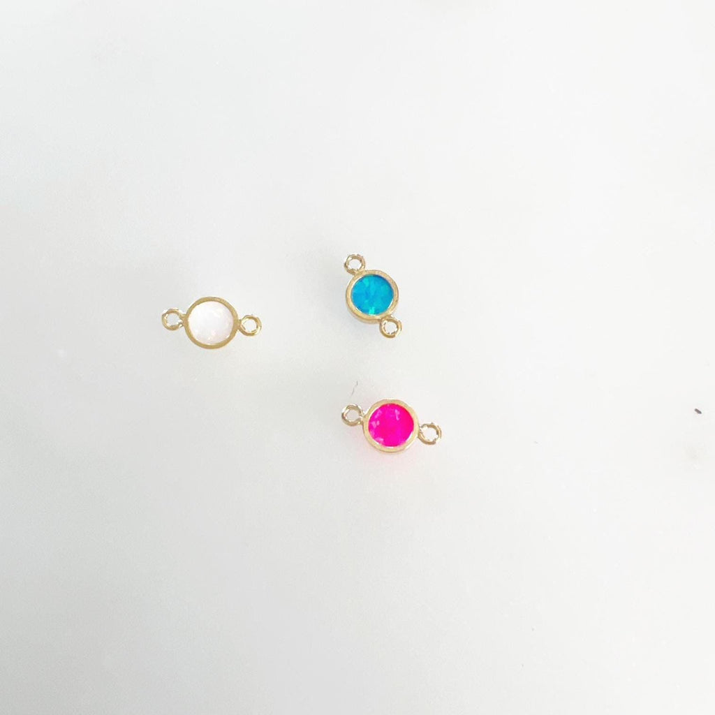 14K Gold Filled 4mm Bello Opal Connector Charm Gemstone Connector White