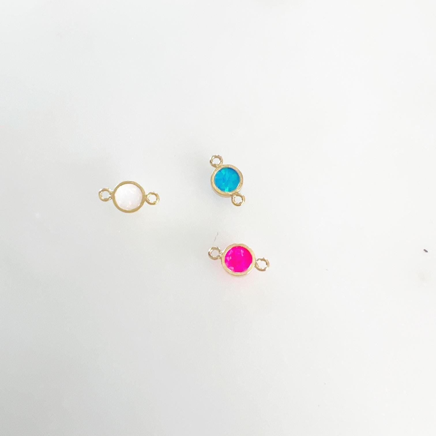 14K Gold Filled 4mm Bello Opal Connector Charm Gemstone Connector White